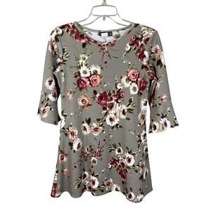 George A Ltd Floral Bell Sleeve Tunic Top Mini Dress Sage Green Pink Womens 12